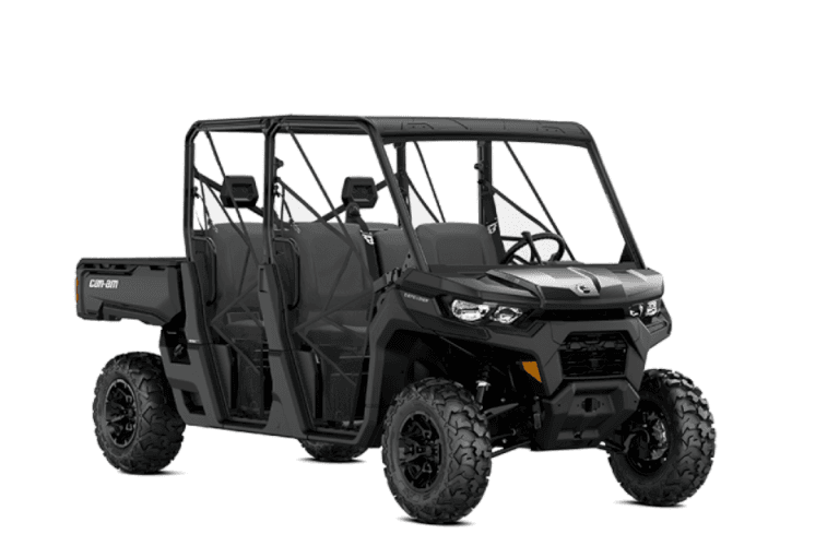 Side-by-side utility UTV parked on white studio background for rental