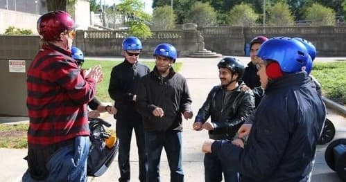 Segway instructor briefing group near Chicago attractions
