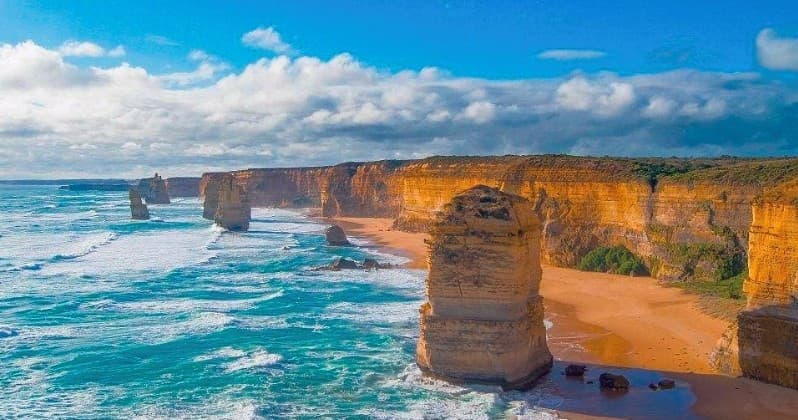 Ocean cliffs and rock stacks at coastal lookout, dramatic seascape