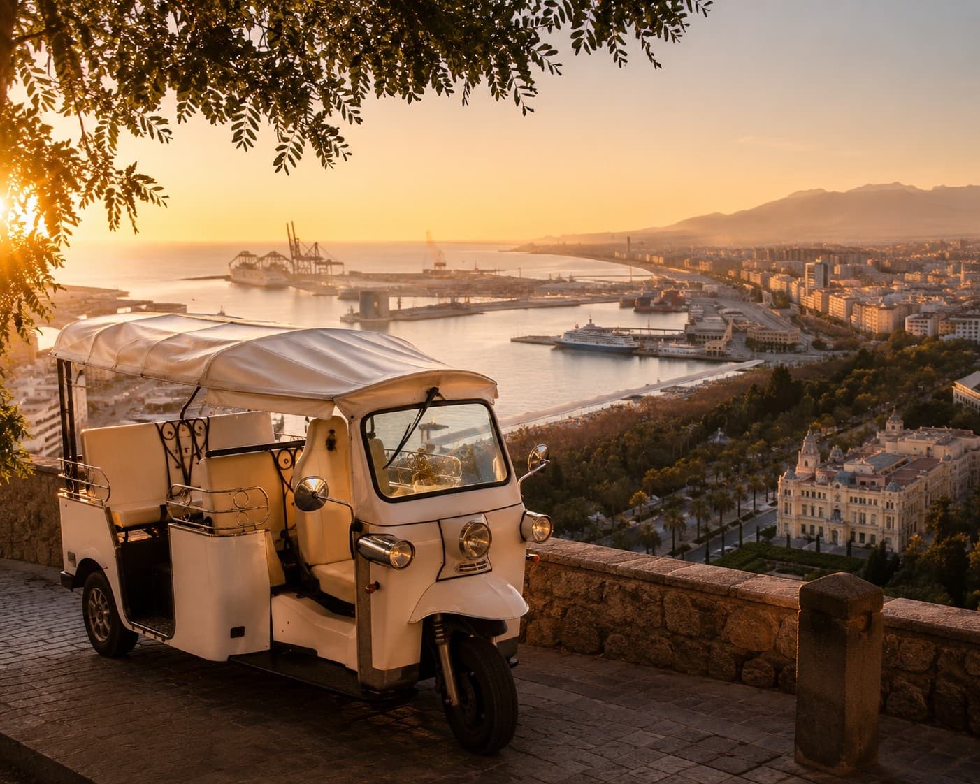 Málaga Tierra y Mar: Tuk‑Tuk to Gibralfaro and Catamaran Coastal Cruise