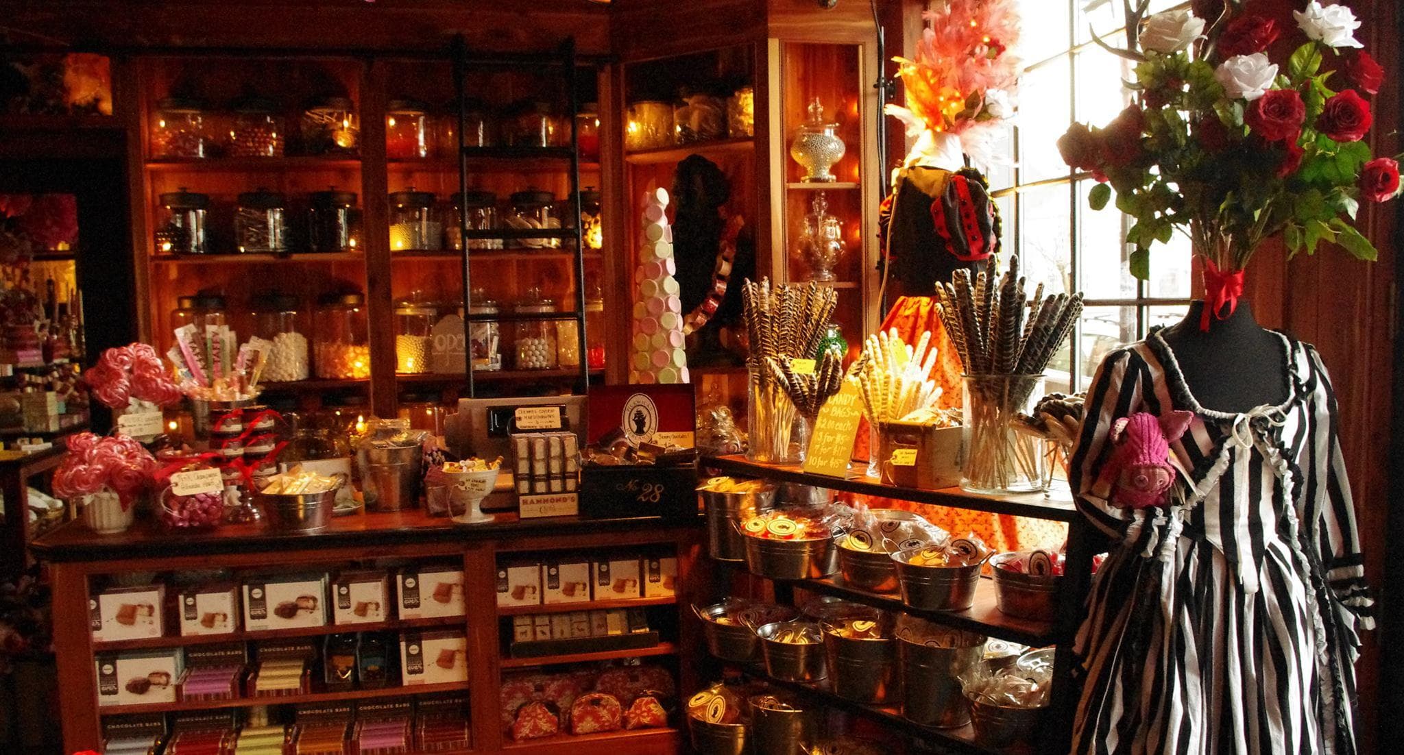 Cozy mercantile interior with displays of gifts and confections