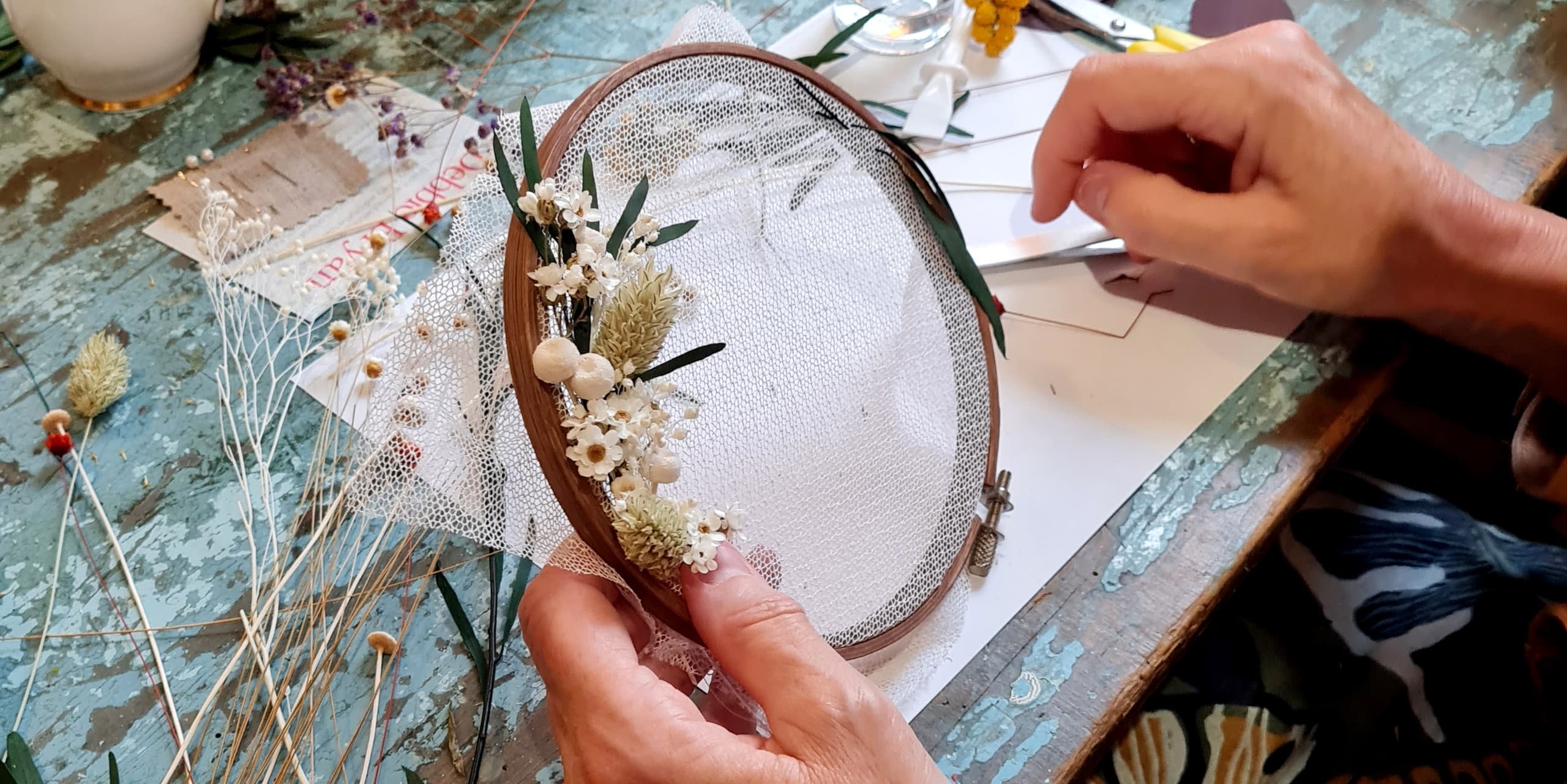 Dried Flower Embroidery Workshop in Nottingham: Make a Lace-Tulle Hoop photo 3