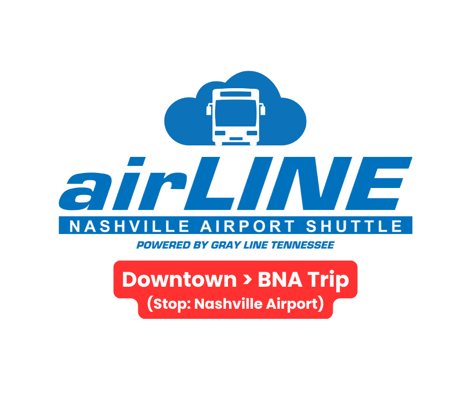AirLINE Nashville airport shuttle Downtown to BNA trip logo with tag