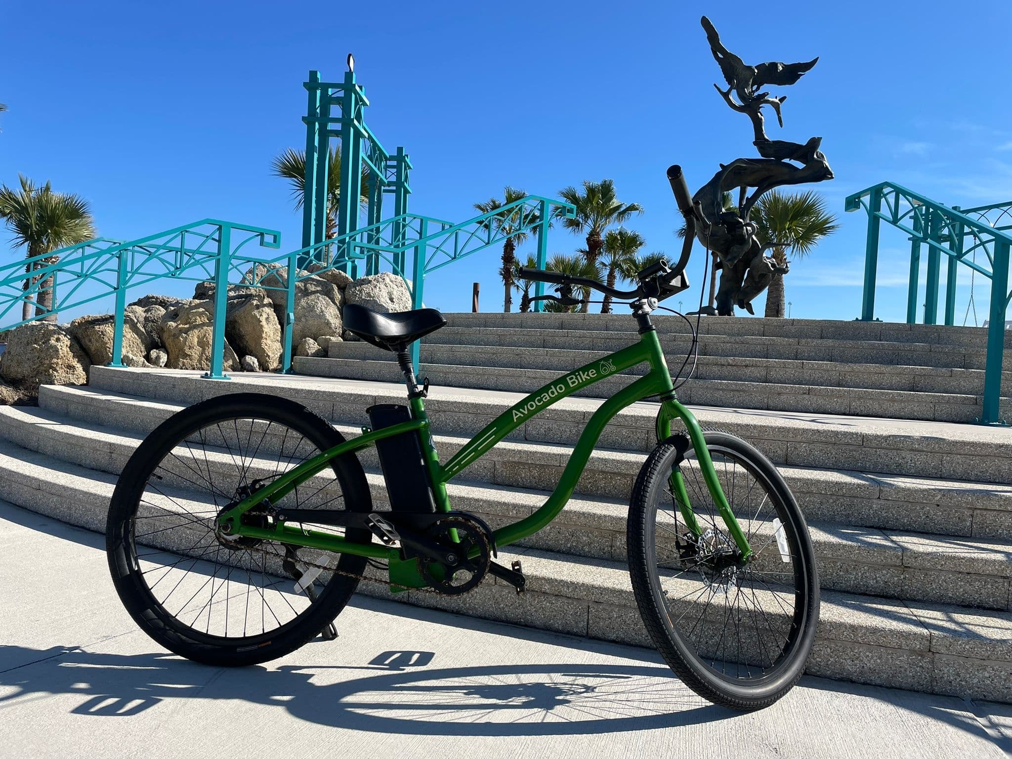 Beach cruiser bike parked on seaside steps at Daytona Beach