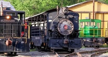 Historic steam locomotive at depot platform ready for excursion