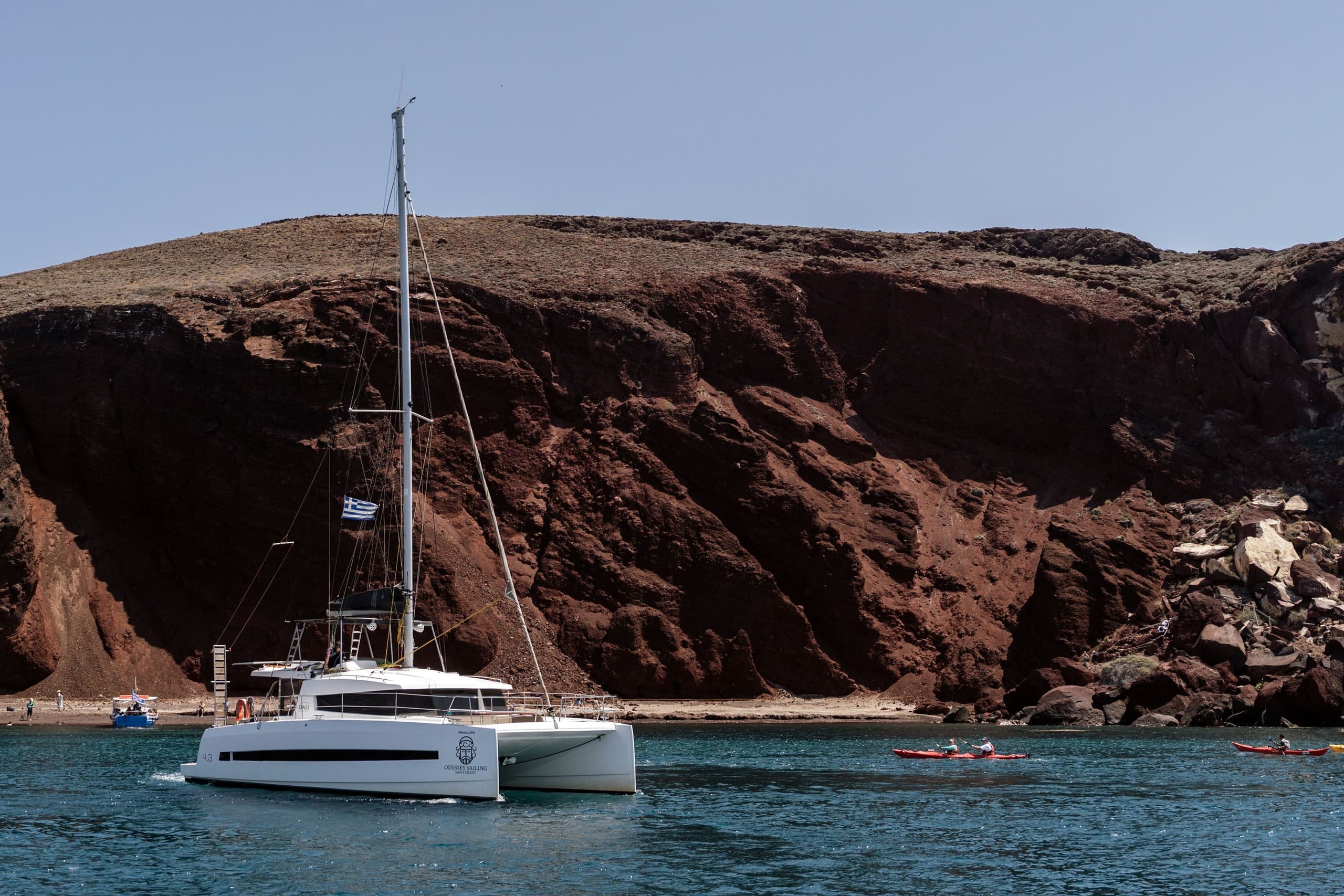Private Santorini Catamaran Cruise: Morning & Sunset Caldera Sail with Hot Springs