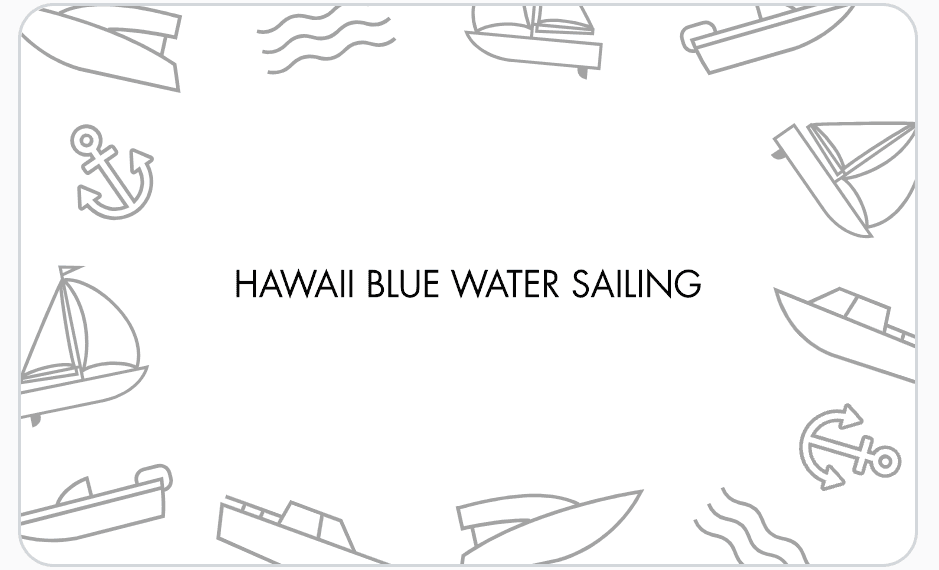 Branded Hawaii Blue Water Sailing logo card with nautical icons