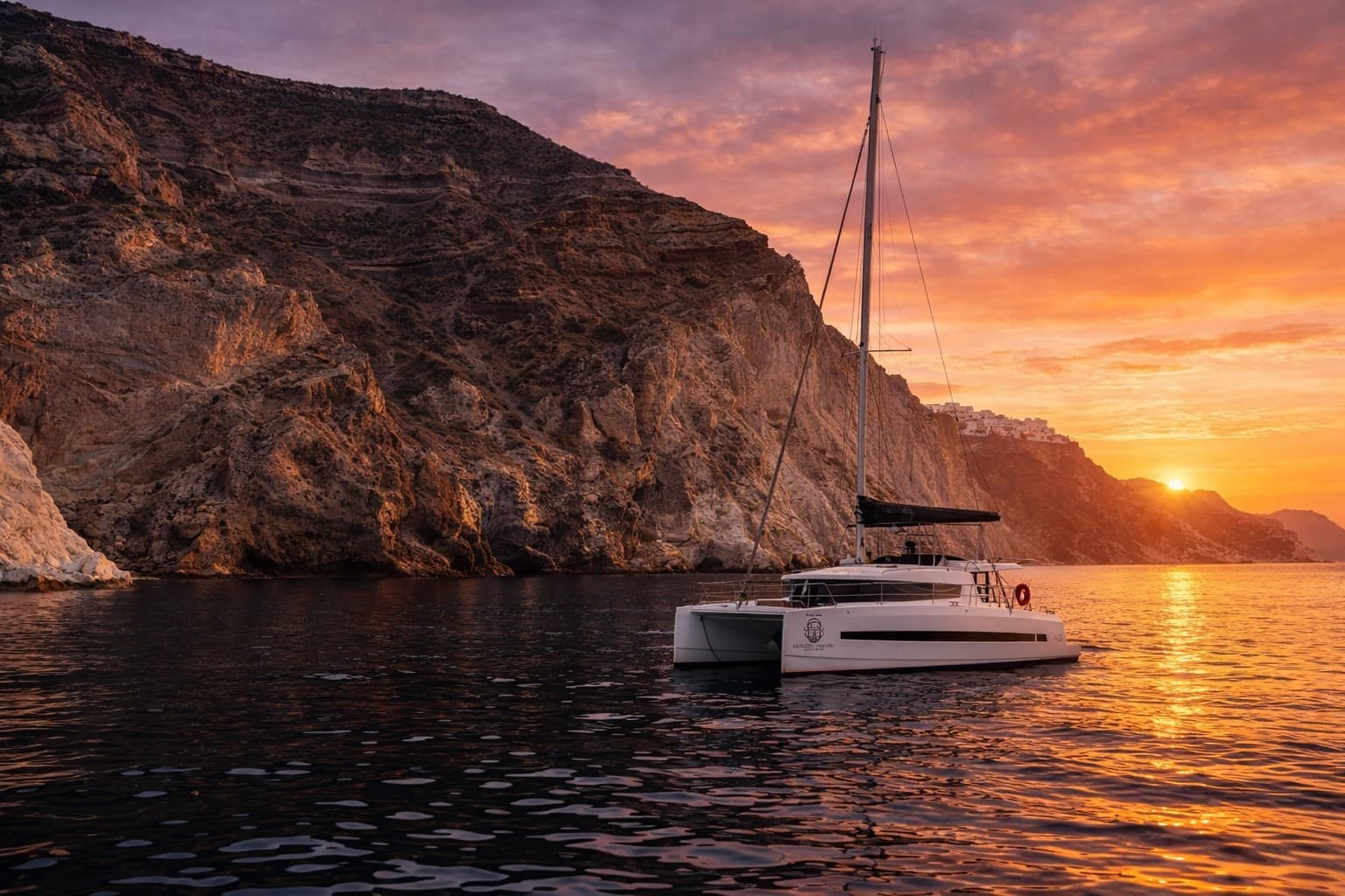 Sail Santorini's Hidden Beaches on a Full-Day Catamaran Swim Adventure