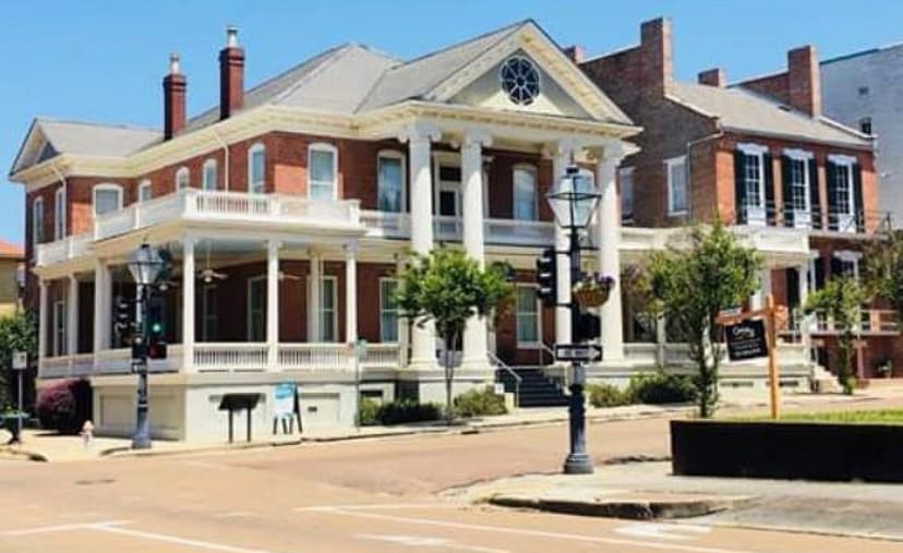 Historic Natchez commercial building on downtown street, heritage walking tour