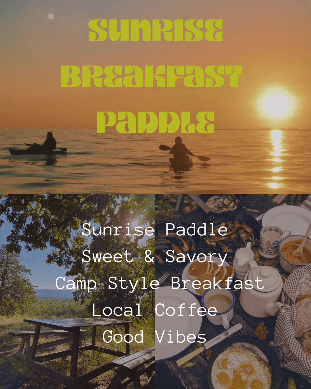 Sunrise paddle and camp-style breakfast on calm coastal waters