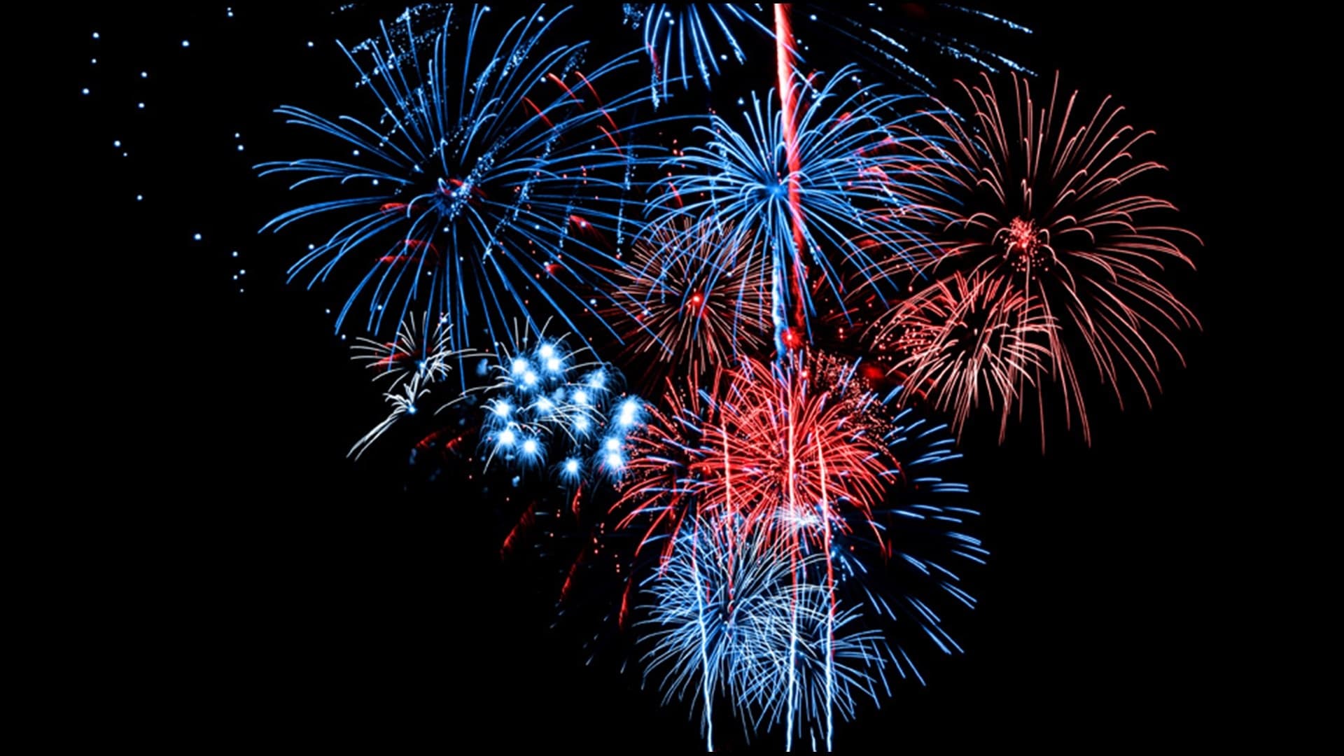 Colorful fireworks exploding over dark sky at night celebration