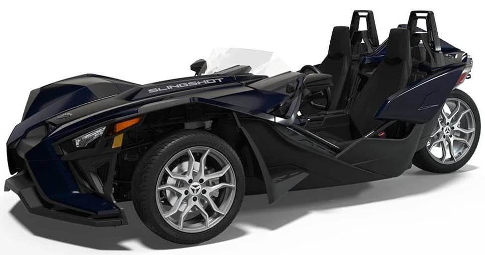 Dark blue Polaris Slingshot open-air roadster rental Arlington
