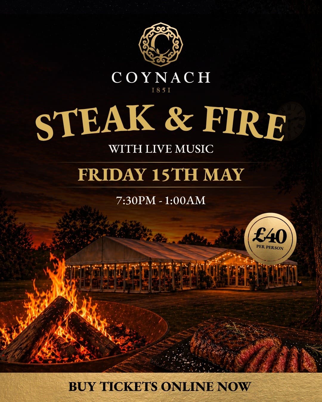 Steak & Fire at Coynach1851: Live Music and Open-Fire Dining Near Peterhead