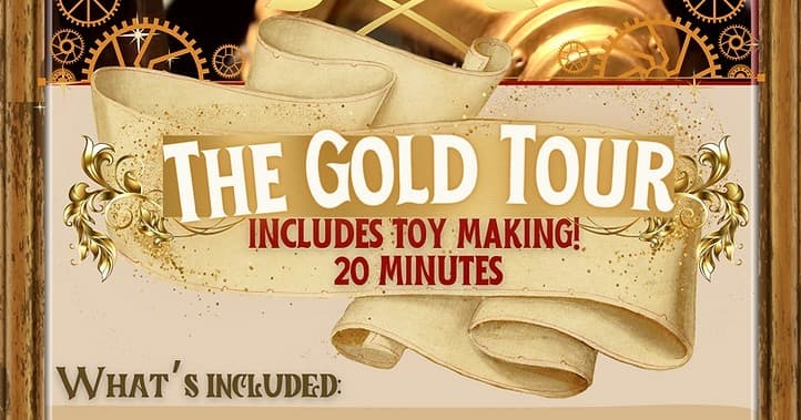 Gold Tour banner for indoor toy-making Santa visit, 20 minutes
