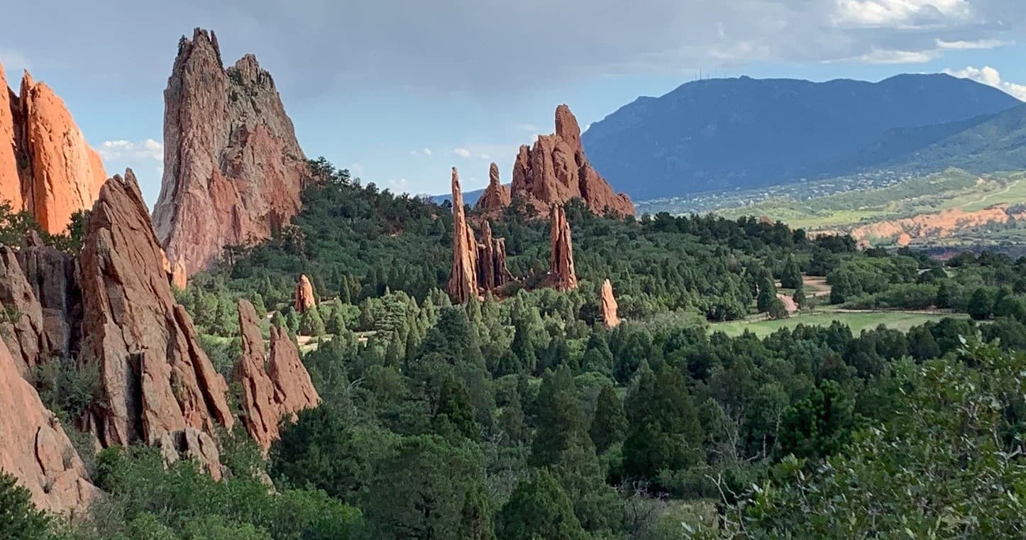 Red rock formations at Garden of the Gods park, scenic hiking vista