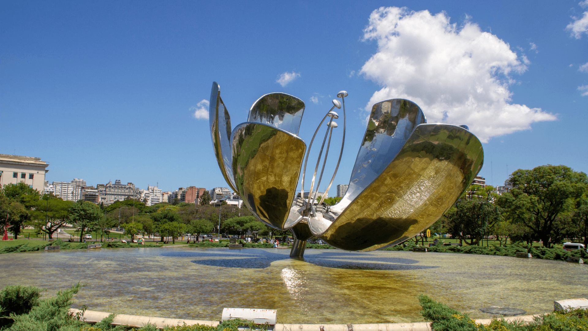 Floralis Generica steel flower sculpture in Buenos Aires park