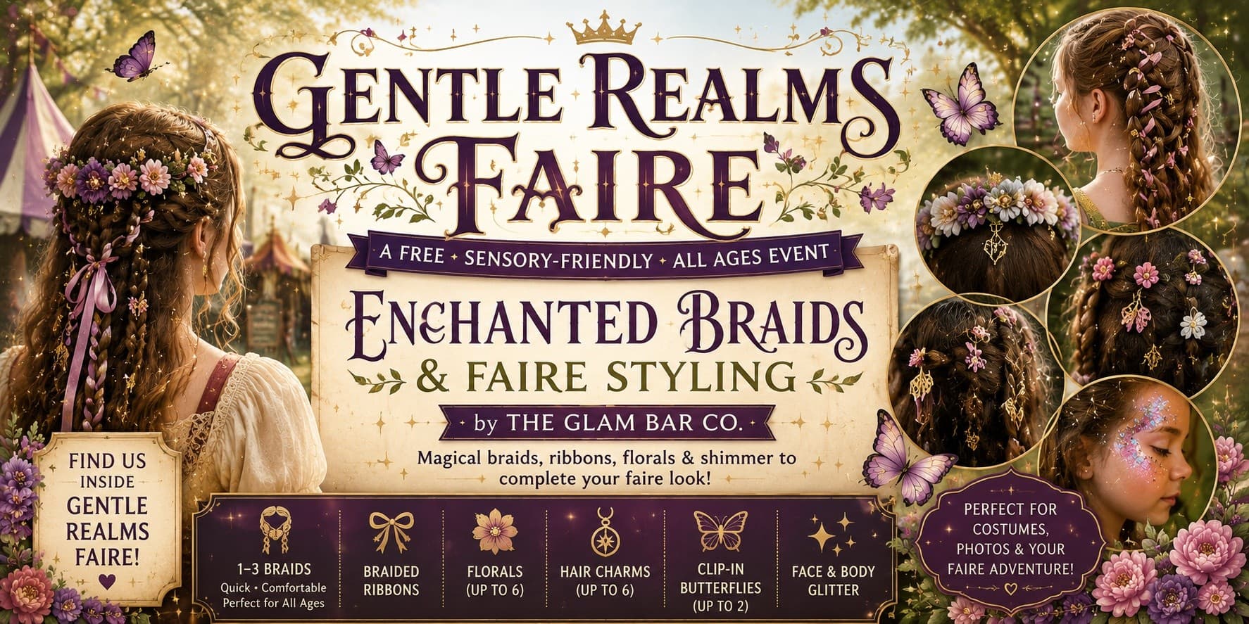 Gentle Realms Faire enchanted braids and styling poster
