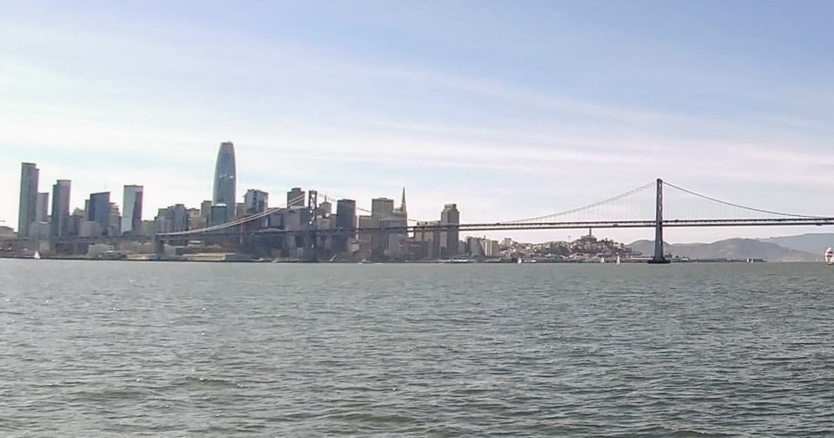 San Francisco skyline over bay waters viewed from boat tour