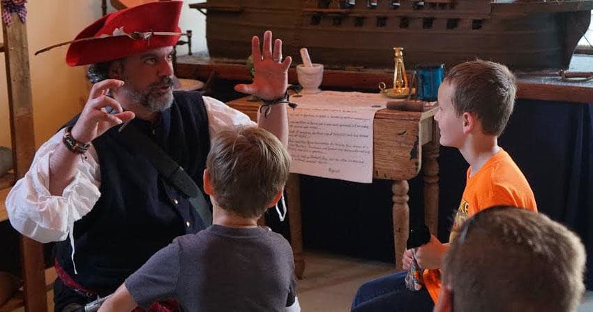 Interactive pirate storytelling session with kids in museum