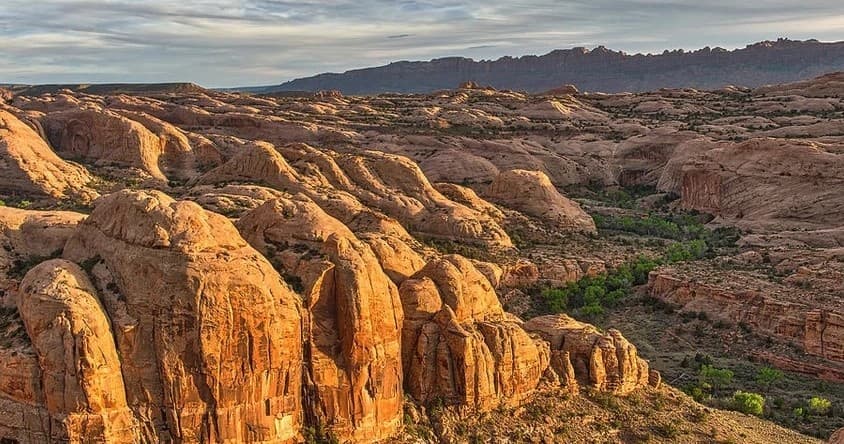 Scenic red rock canyon landscape near Moab, Utah for hiking vistas