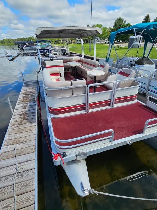 Red Pontoon Boat #2 | Boat Rental in St. Helen | Water Activities, Fishing, Private, Rentals