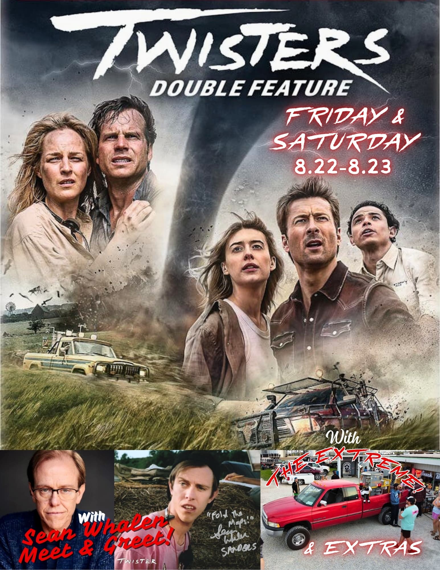 Twisters double feature movie poster promoting drive-in