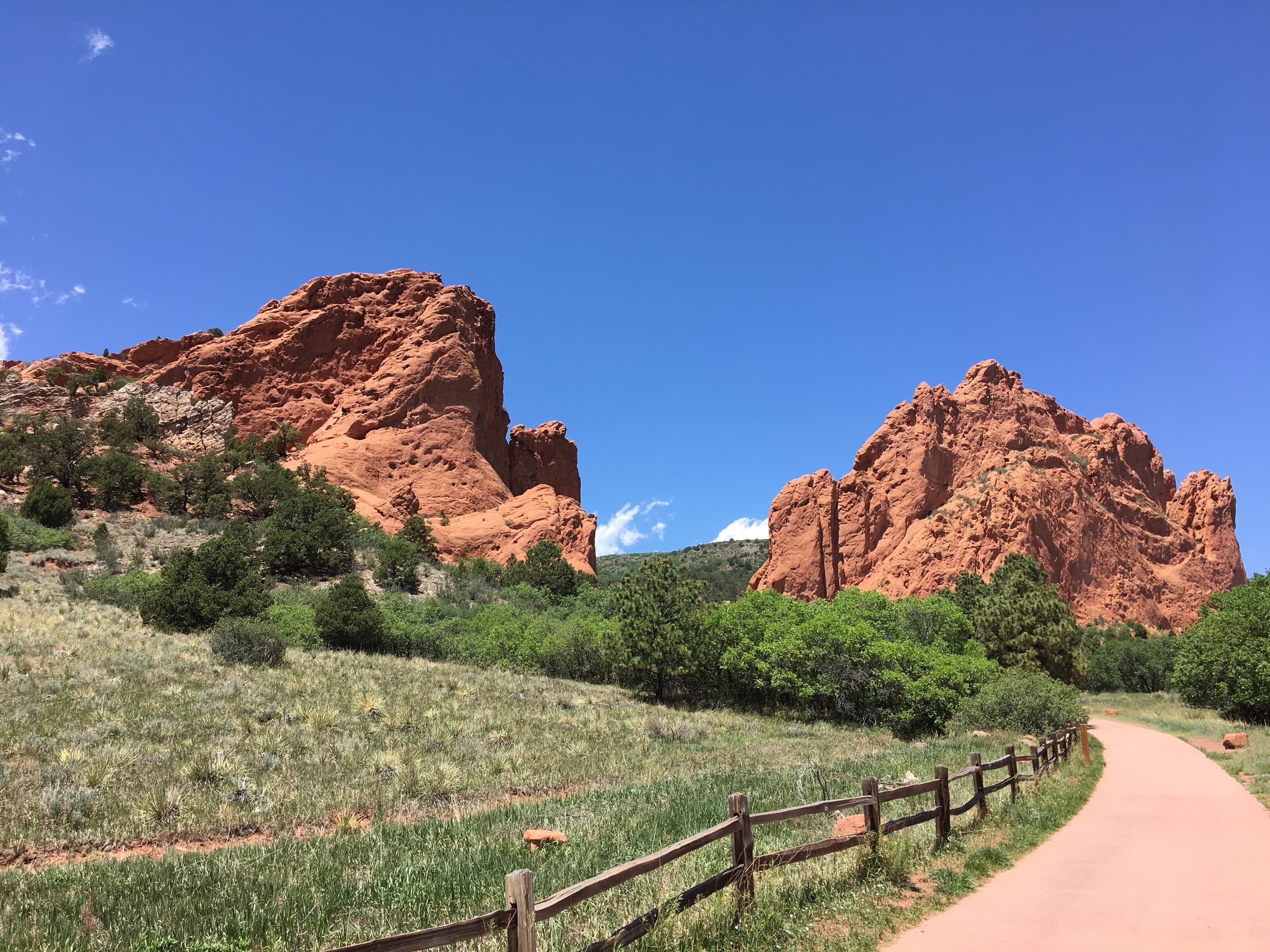 Red rock trail through Garden of the Gods, hiking path view