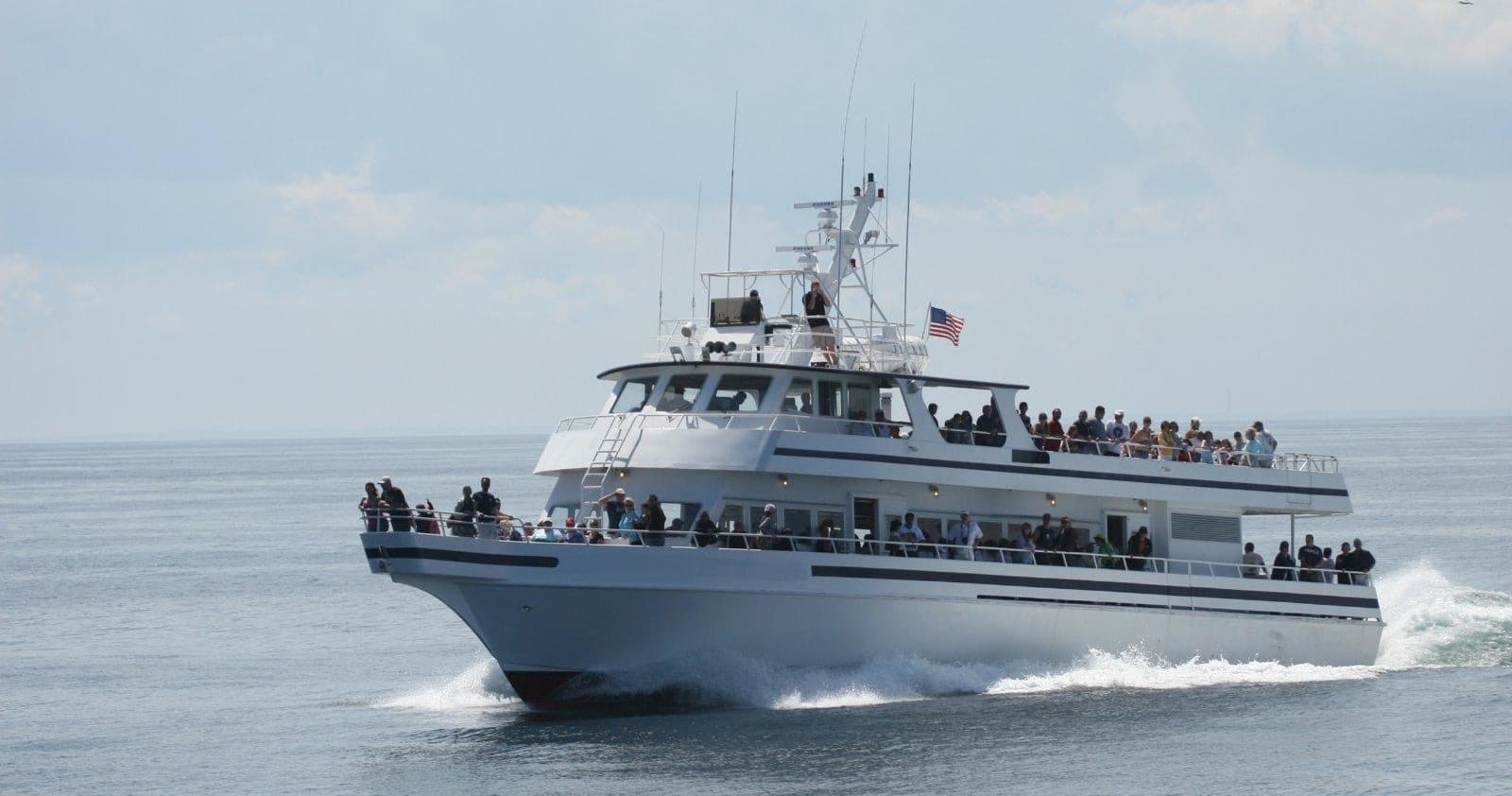 Passenger whale-watching vessel cruising coastal waters