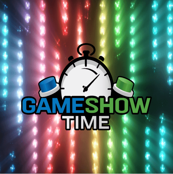 Colorful game show logo with stage lights for indoor events