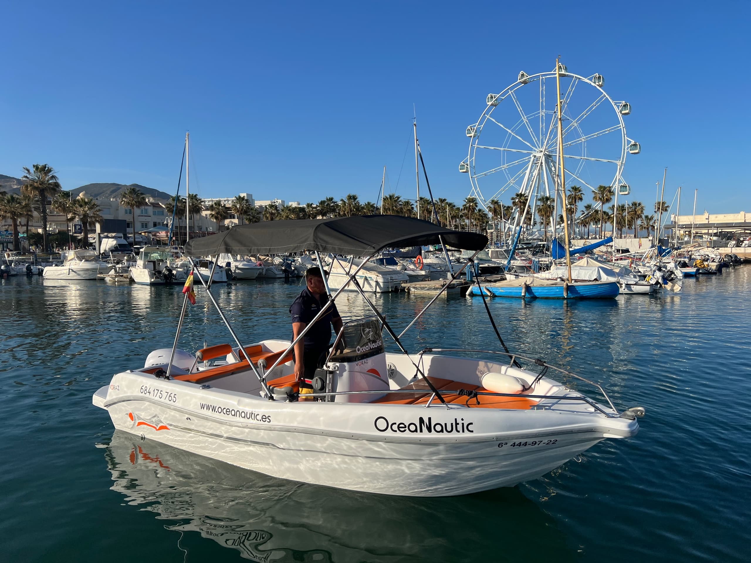 Explore Benalmádena’s Coastline With No-License Boat Rental on the Voraz2