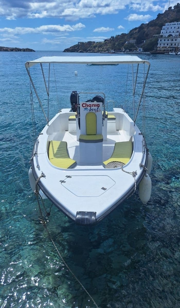 No-License Boat Rental on Crete: Explore Loutro Aboard the 30hp Eleni Boat photo 1