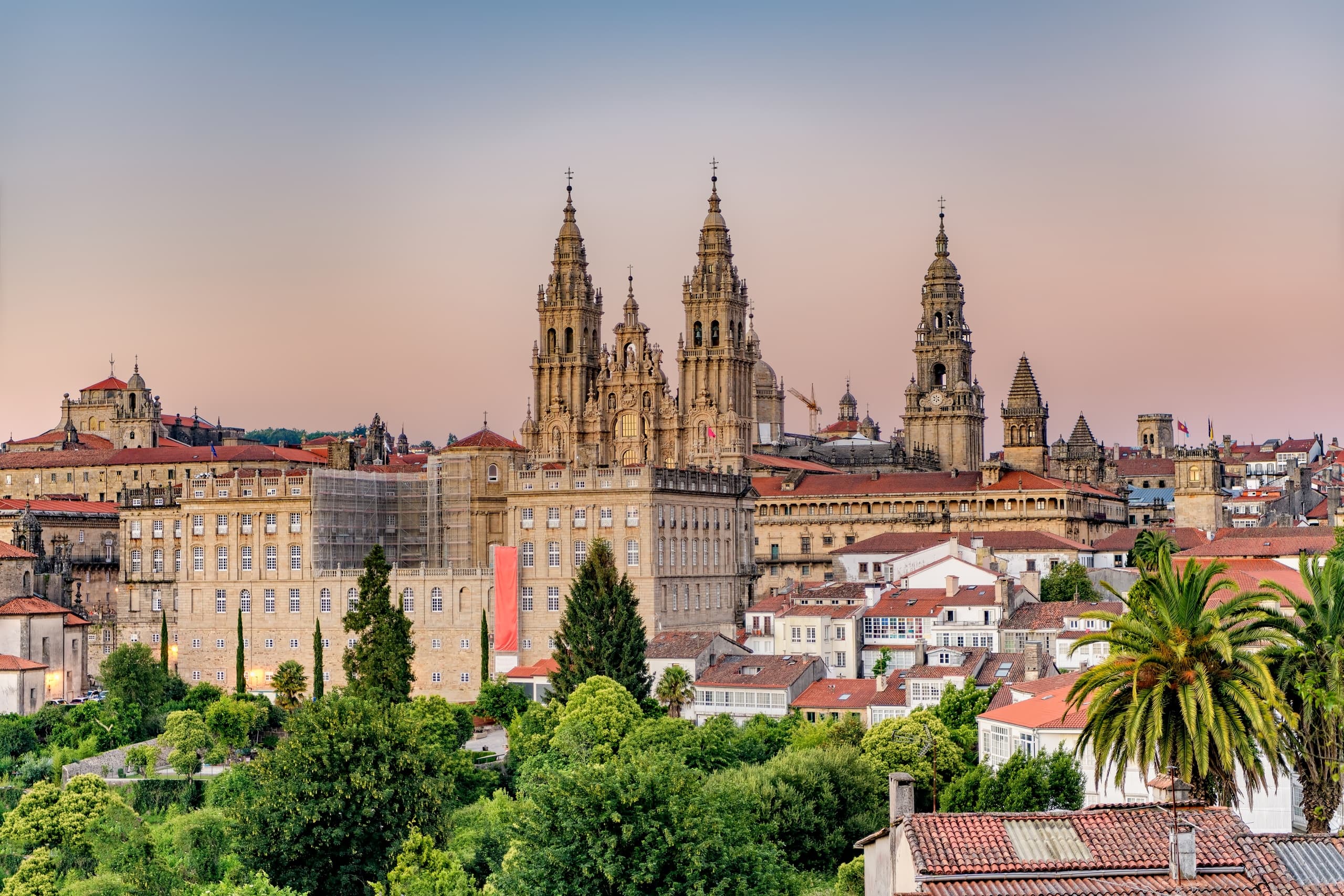 Panoramic cathedral skyline of Santiago de Compostela, city view
