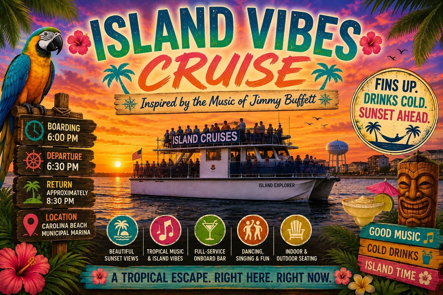 Island Vibes Cruise: Sunset Music & Sail on the Cape Fear