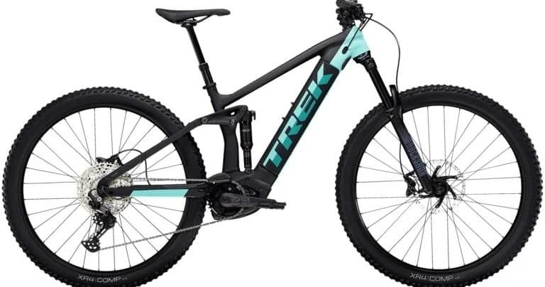 Electric mountain bike product shot on white studio background