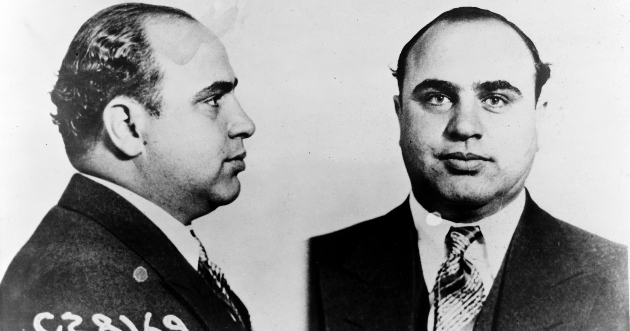 Vintage Al Capone mugshot duo used for Chicago crime walking tours