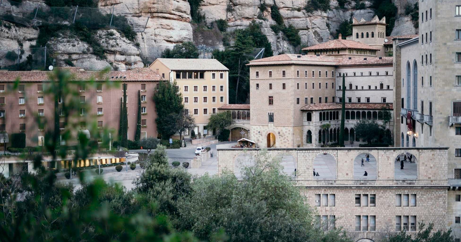 Panoramic view of monastery buildings at Montserrat, scenic overlook