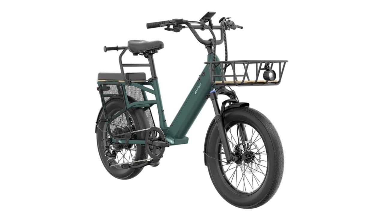 Cargo electric bike studio product shot with front basket for city cargo