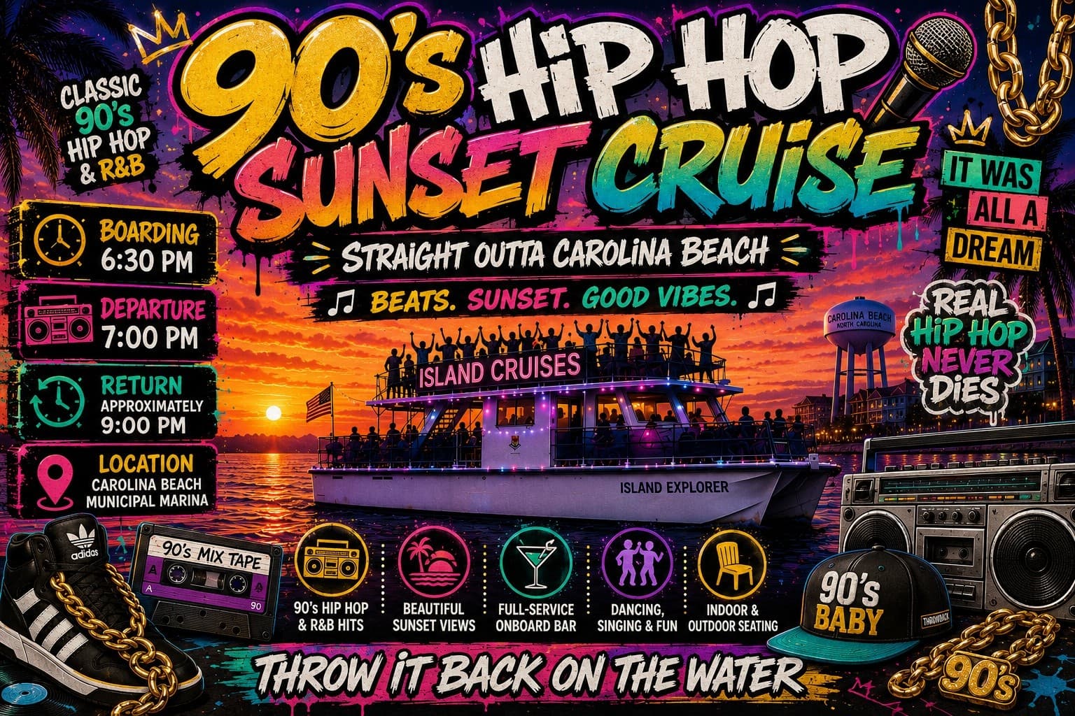 90s Hip Hop Sunset Cruise on the Cape Fear River — Island Explorer at Carolina Beach