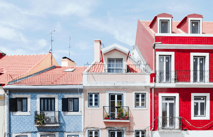 Colorful Lisbon facades along historic streets for urban photo walks
