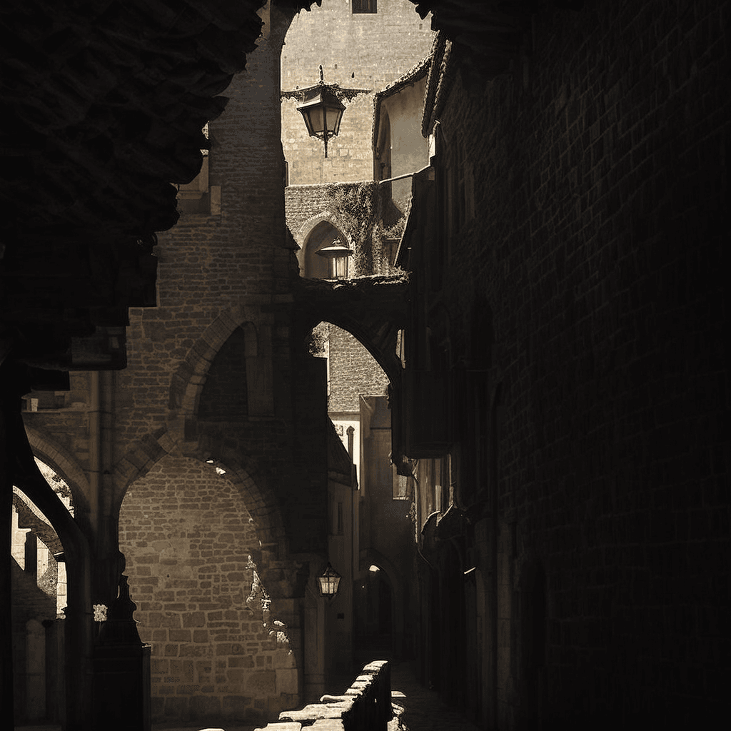 Narrow stone alley in medieval town, atmospheric urban passage tour