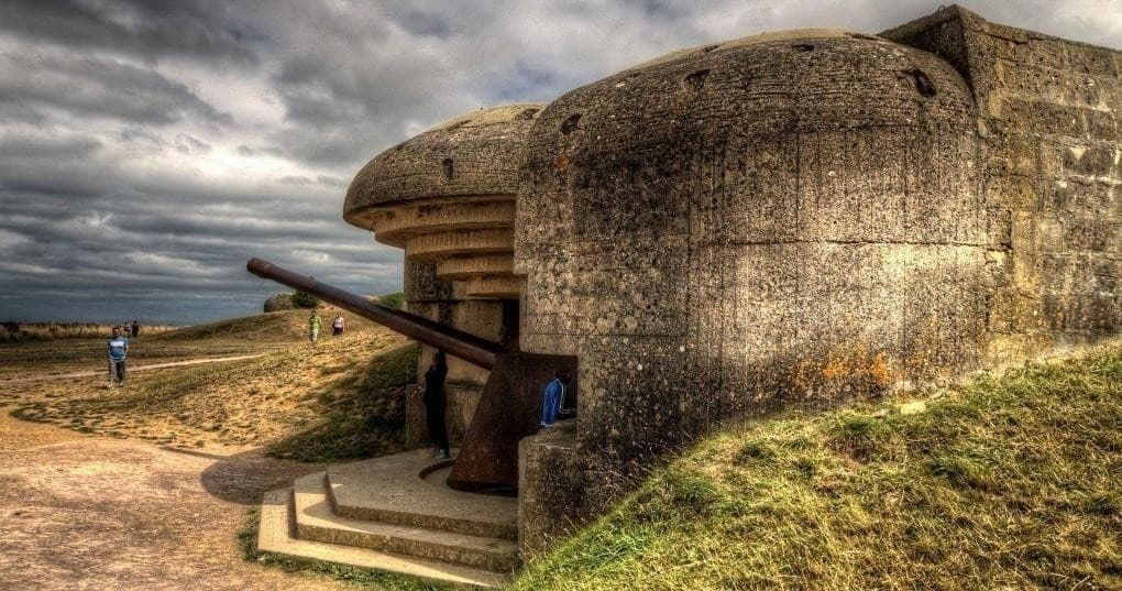 WWII coastal bunker and gun emplacement on Normandy cliff walk