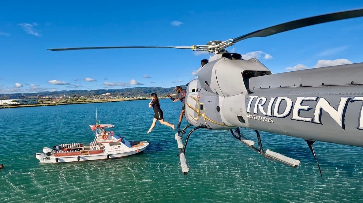 Coastal helicopter drop and rescue demonstration at sea