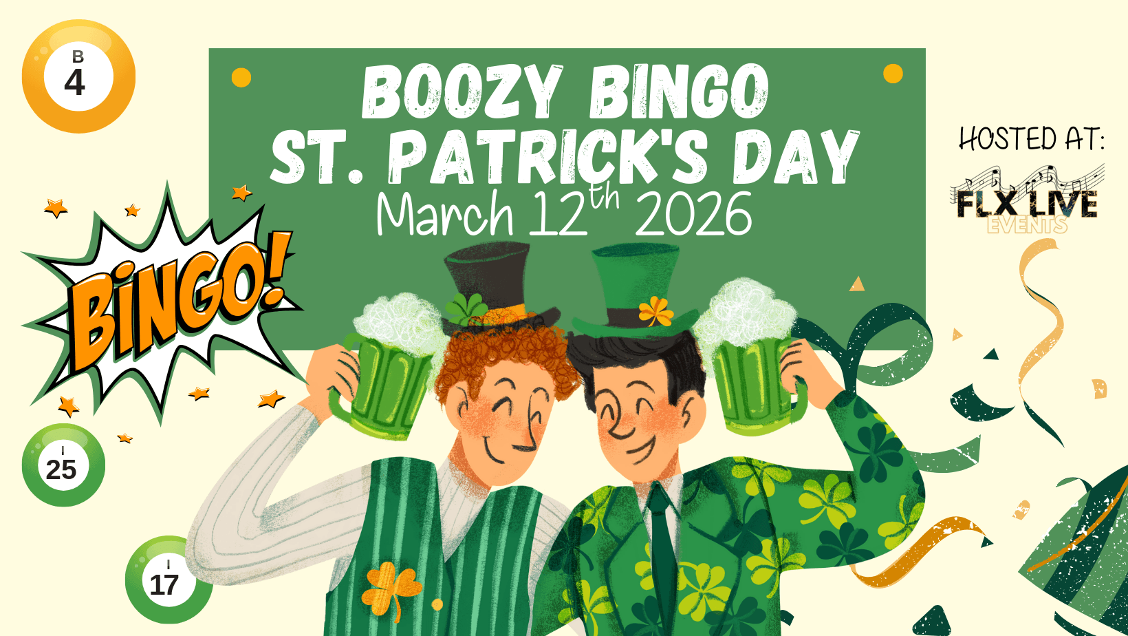 St. Patty’s Boozy Bingo at FLX Live — Geneva NY St. Patrick’s Night with DJ STORM