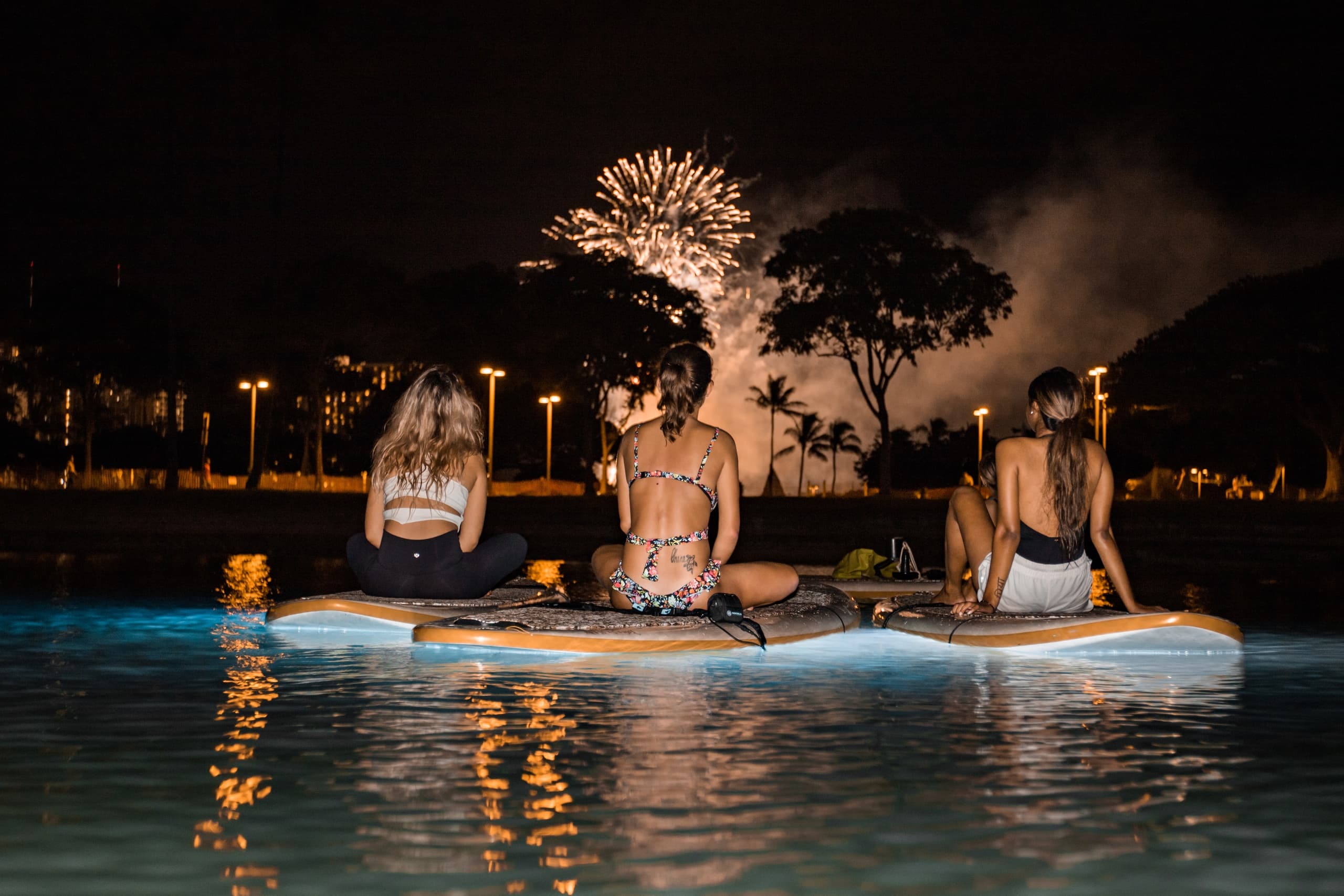 Fireworks Glow and Flow: Floating Yoga in Honolulu