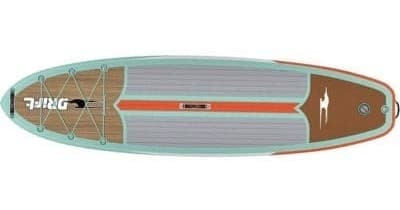 Stand-up paddleboard photographed top view on white backdrop