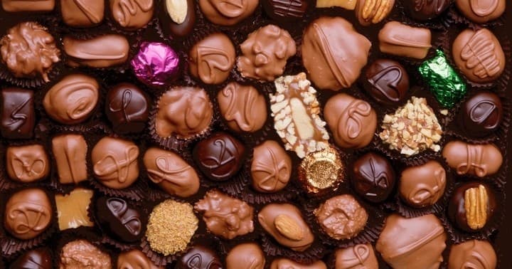 Assorted chocolate bonbons in gourmet shop box for tasting