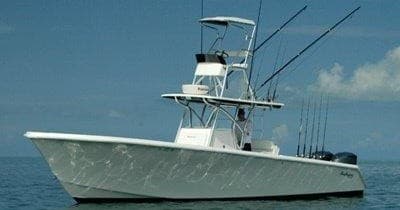 Center console sportfishing boat anchored offshore Key West waters