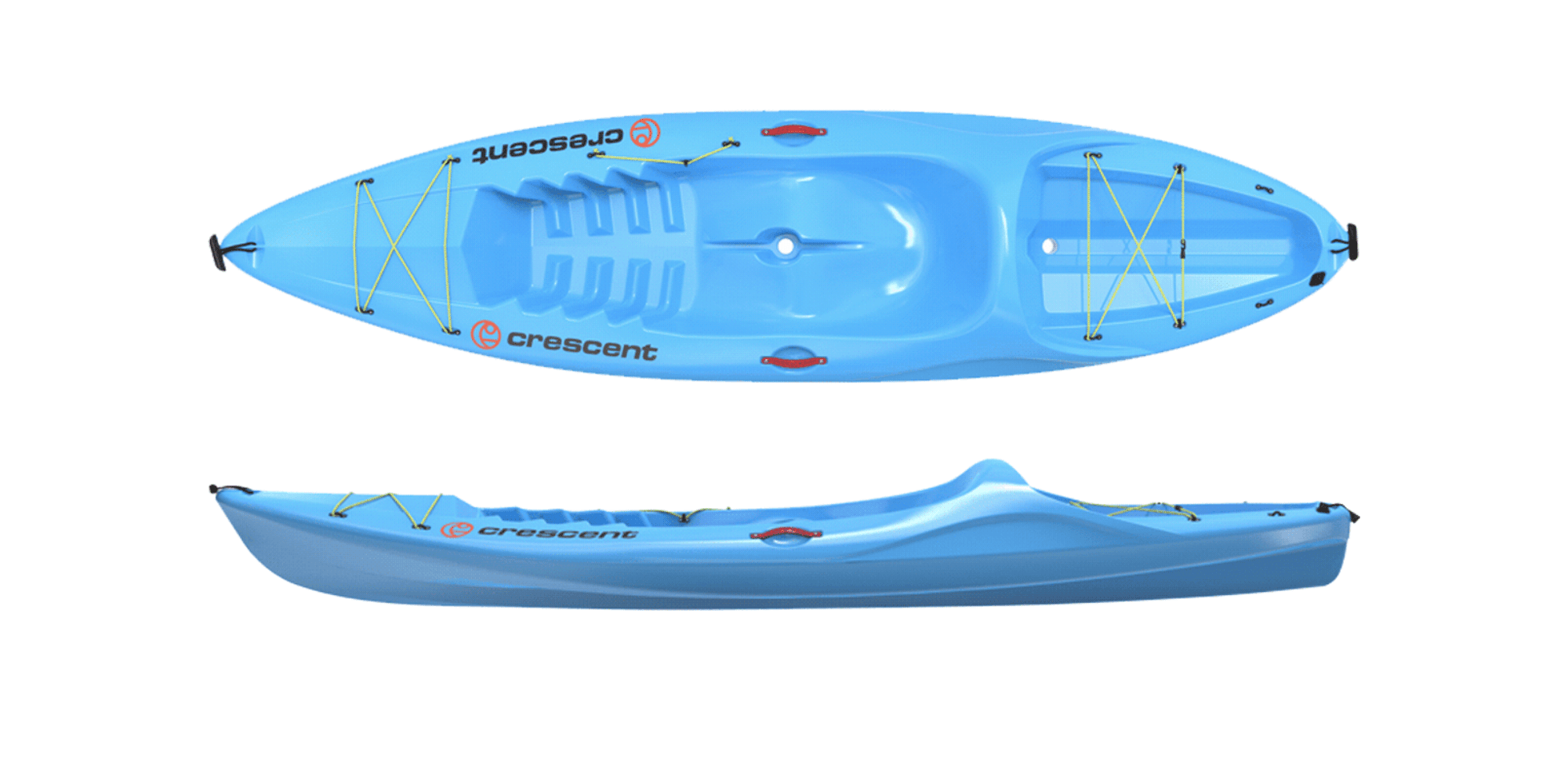 Single sit-on-top kayak product side and top studio images