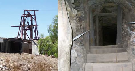 Historic mine headframe and shaft entrance at outback mining site