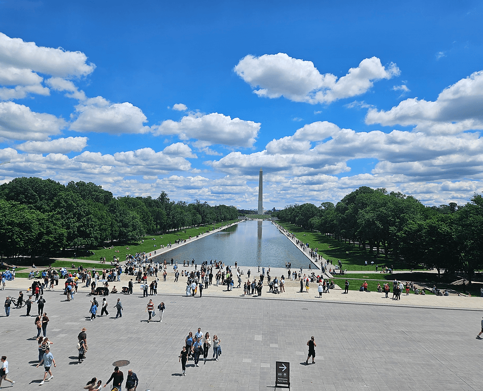 Sightseers on National Mall with Washington Monument view